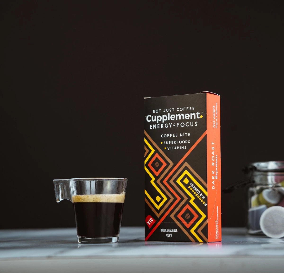 Cupplement Energy/Focus Blend Dark Roast Espresso - 10 Nespresso Koffiecups - Koffie Met Vitamines, Extra Cafeïne En Superfoods - Duurzame Biologische Afbreekbare Koffie Capsules 4 Cupplement Energy/Focus Blend Dark Roast Espresso - 10 Nespresso Koffiecups - Koffie Met Vitamines, Extra Cafeïne En Superfoods - Duurzame Biologische Afbreekbare Koffie Capsules - Afbeelding 4
