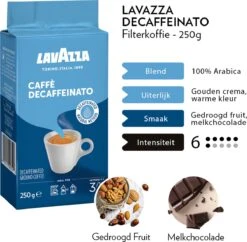 Lavazza Caffe Decaffeinato Filterkoffie - 250 Gram X8 -Koffie Benodigdheden Korting 1200x1177 1