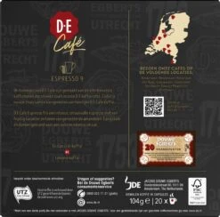 Douwe Egberts D.E Café Espresso Koffiecups - Intensiteit 9/12 - 10 X 20 Capsules -Koffie Benodigdheden Korting 1200x1186 1