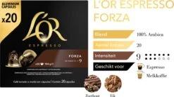 L'OR Espresso Forza Koffiecups - Intensiteit 9/12 - 10 X 20 Capsules -Koffie Benodigdheden Korting 1200x669