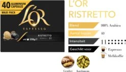 L'OR Espresso Ristretto Koffiecups - Intensiteit 11/12 - 4 X 40 Capsules -Koffie Benodigdheden Korting 1200x691