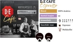 Douwe Egberts D.E Café Espresso Koffiecups - Intensiteit 9/12 - 10 X 20 Capsules -Koffie Benodigdheden Korting 1200x697