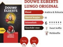 Douwe Egberts Lungo Original Koffiecups - Intensiteit 6/12 - 10 X 10 Capsules -Koffie Benodigdheden Korting 1200x895