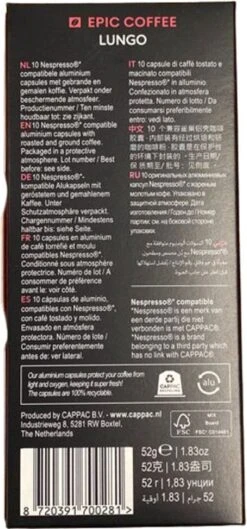 100 Capsules Epic Coffee - Lungo - Nespresso® Compatible Aluminium Capsules - RFA Keurmerk - Doos 100 Stuks -Koffie Benodigdheden Korting 560x1200