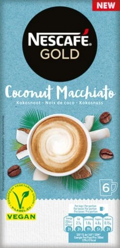 Nescafé Gold Coconut Macchiato Oploskoffie - 6 Doosjes à 6 Zakjes -Koffie Benodigdheden Korting 583x1200 1