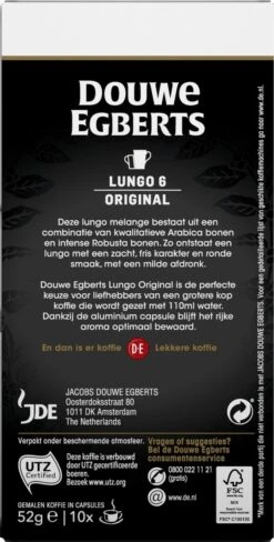Douwe Egberts Lungo Original Koffiecups - Intensiteit 6/12 - 10 X 10 Capsules -Koffie Benodigdheden Korting 607x1200 3