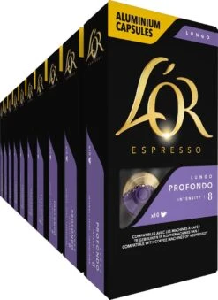 L'OR Lungo Profondo Koffiecups - Intensiteit 8/12 - 10 X 10 Capsules