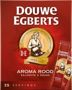 Douwe Egberts Aroma Rood Sticks Oploskoffie - 6 X 25 Zakjes -Koffie Benodigdheden Korting 954x1200 1